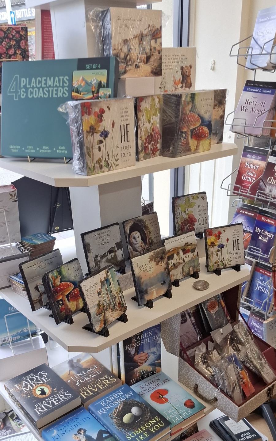 Christian gifts displayed in the shop